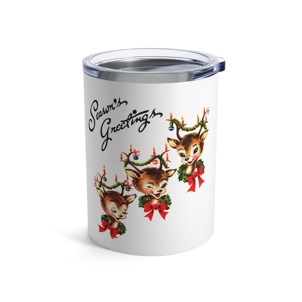 Season's Greeting Reindeer Mid Century Retro Christmas Print Stainless Steel Tumbler 10oz