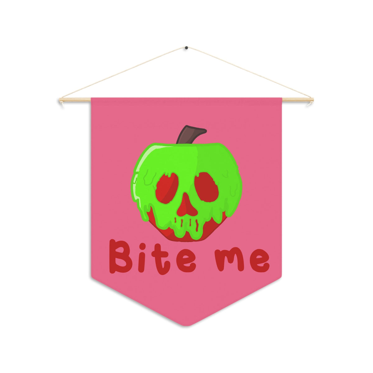 Bite Me Poison Apple Pink Halloween Decor Print Wall Hanging Banner Flag