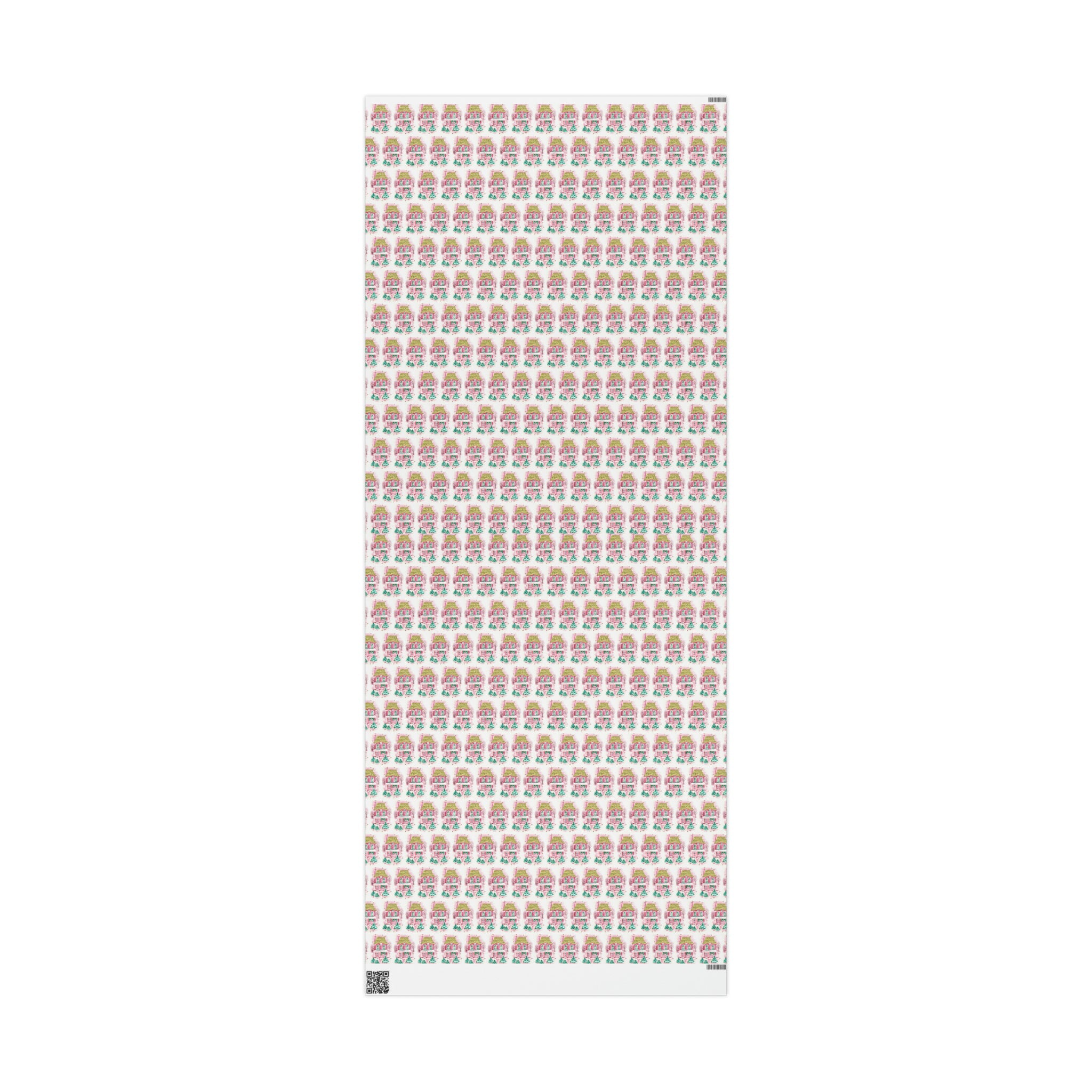 Pink Christmas House Mid Century Retro Christmas Print Holiday Gift Wrap Paper - Glossy Or Matte