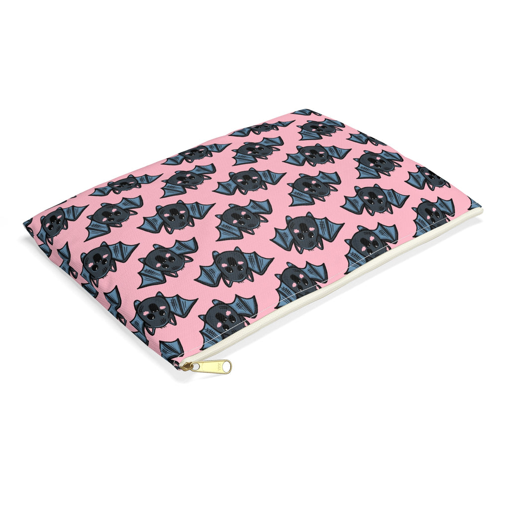 Cute Pink Bats Halloween Print Polyester Accessory Pouch Travel Bag
