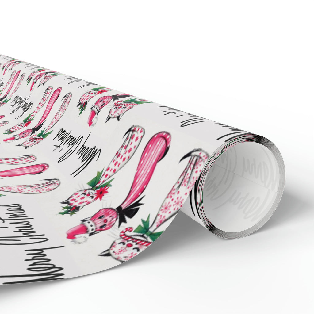 Merry Christmas Cats Mid Century Retro Christmas Print Holiday Gift Wrap Paper - Glossy Or Matte