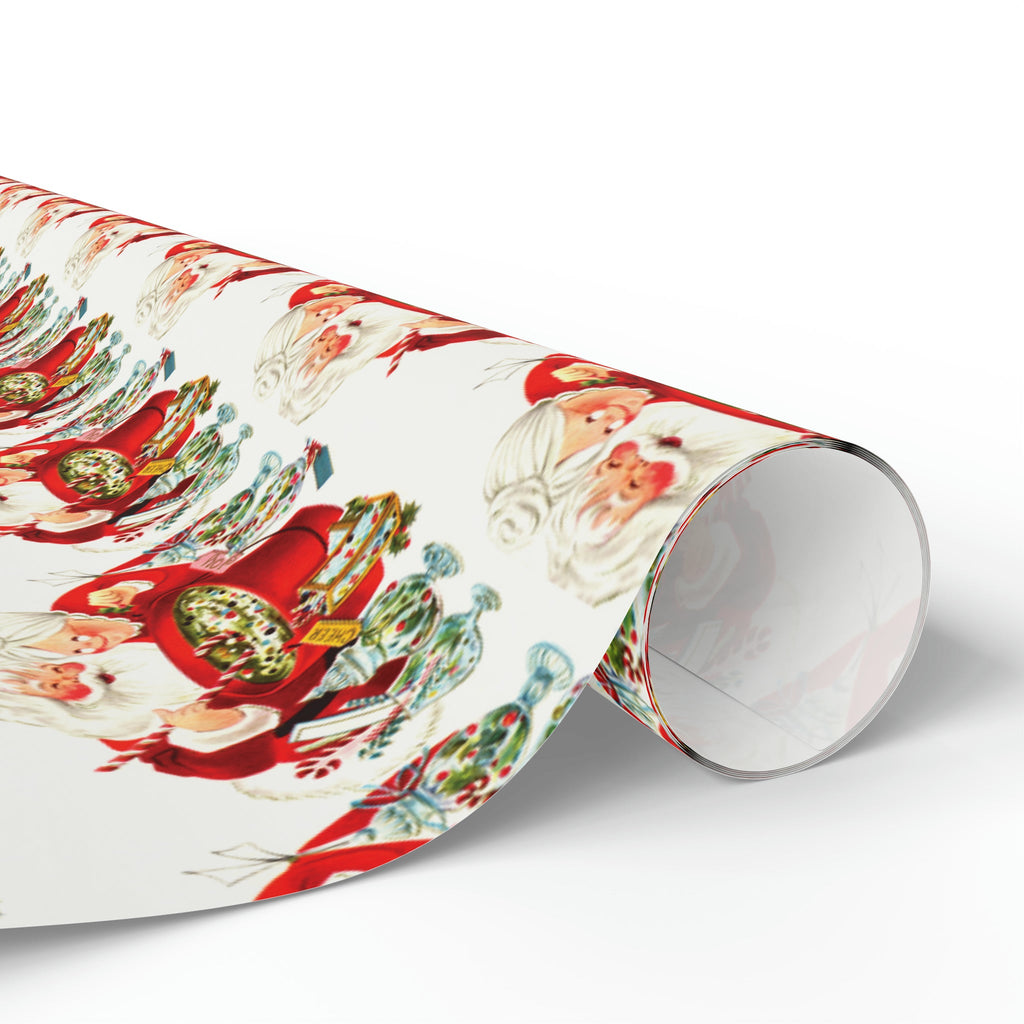 Santa And Mrs Claus Making Christmas Cheer Retro Holiday Gift Wrap Paper - Glossy Or Matte