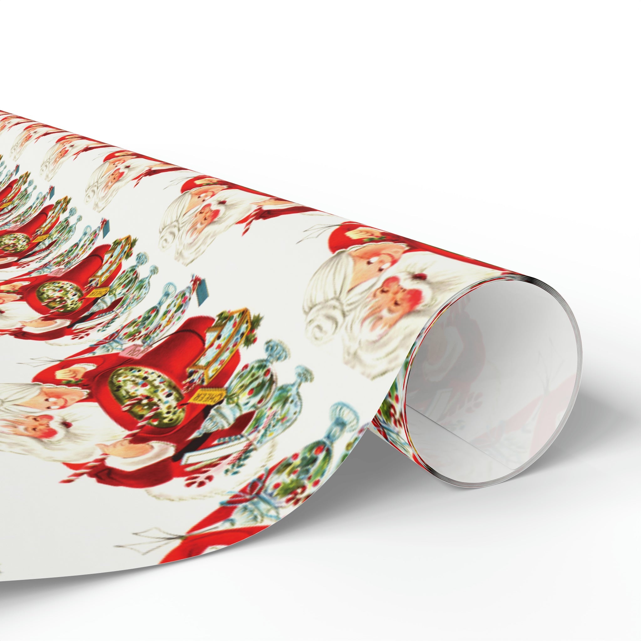 Santa And Mrs Claus Making Christmas Cheer Retro Holiday Gift Wrap Paper - Glossy Or Matte