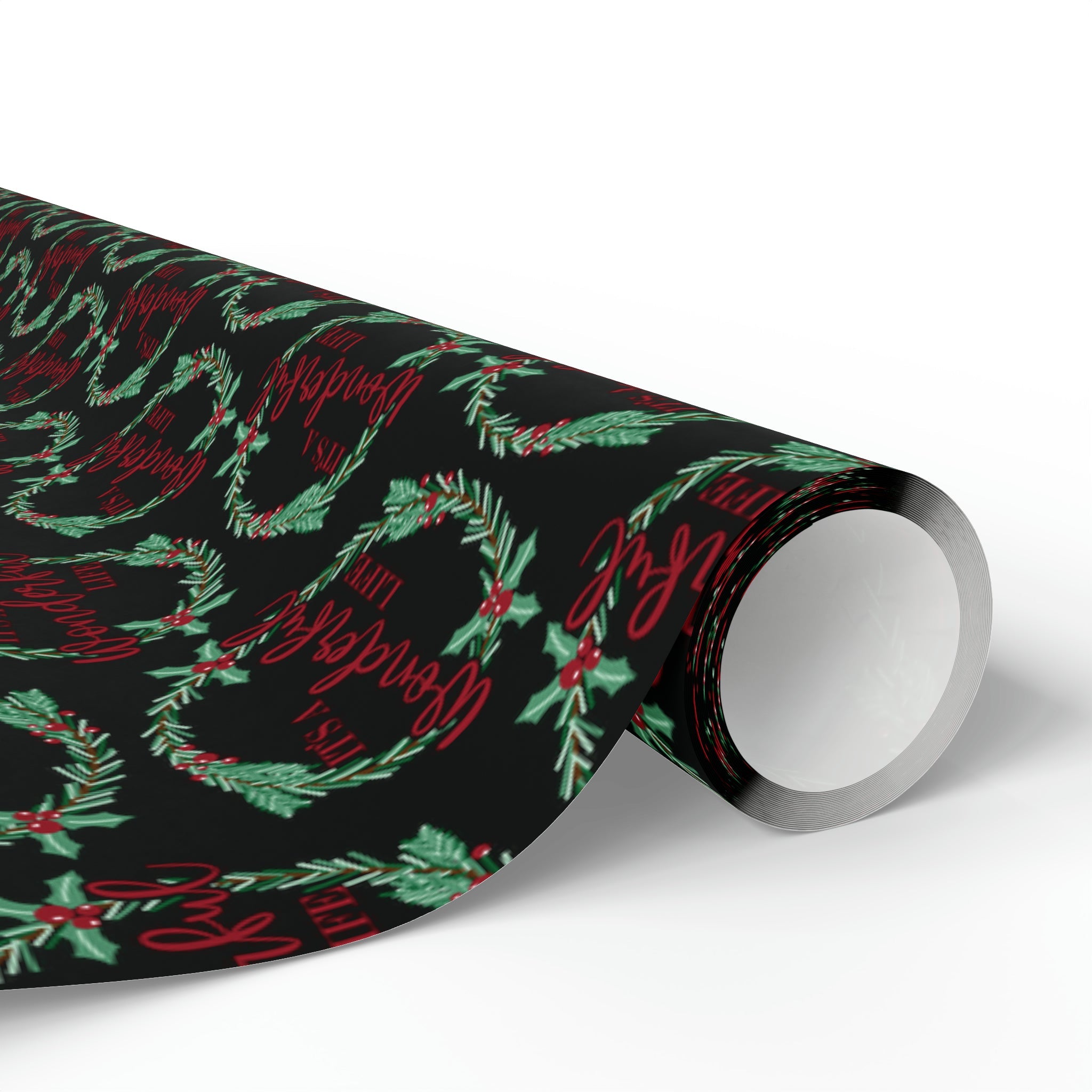 It's A Wonderful Life Christmas Wreath Black Retro Style Holiday Gift Wrap Paper - Glossy Or Matte