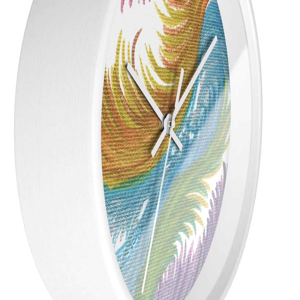 Space Feathers Caden Caraco Silent White Wooden Wall Clock