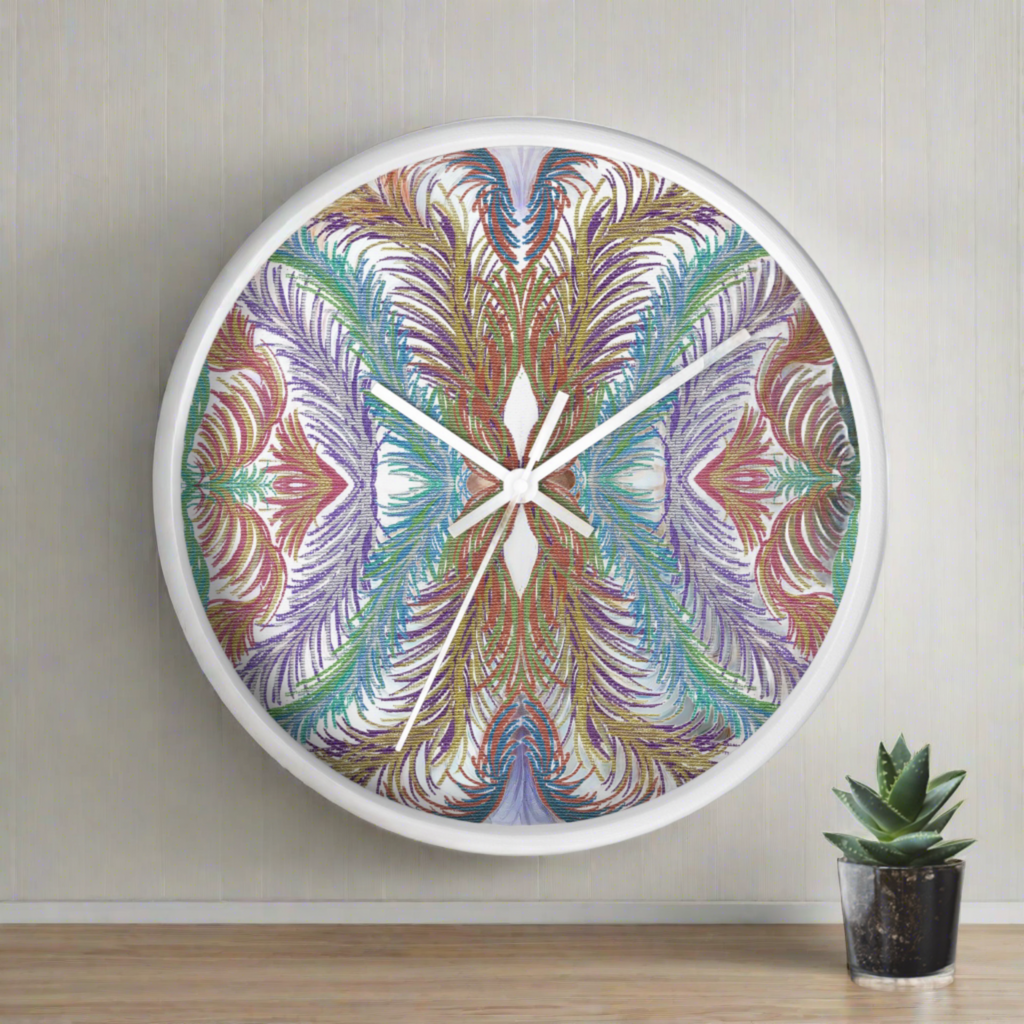 Space Feathers Caden Caraco White Wall Clock