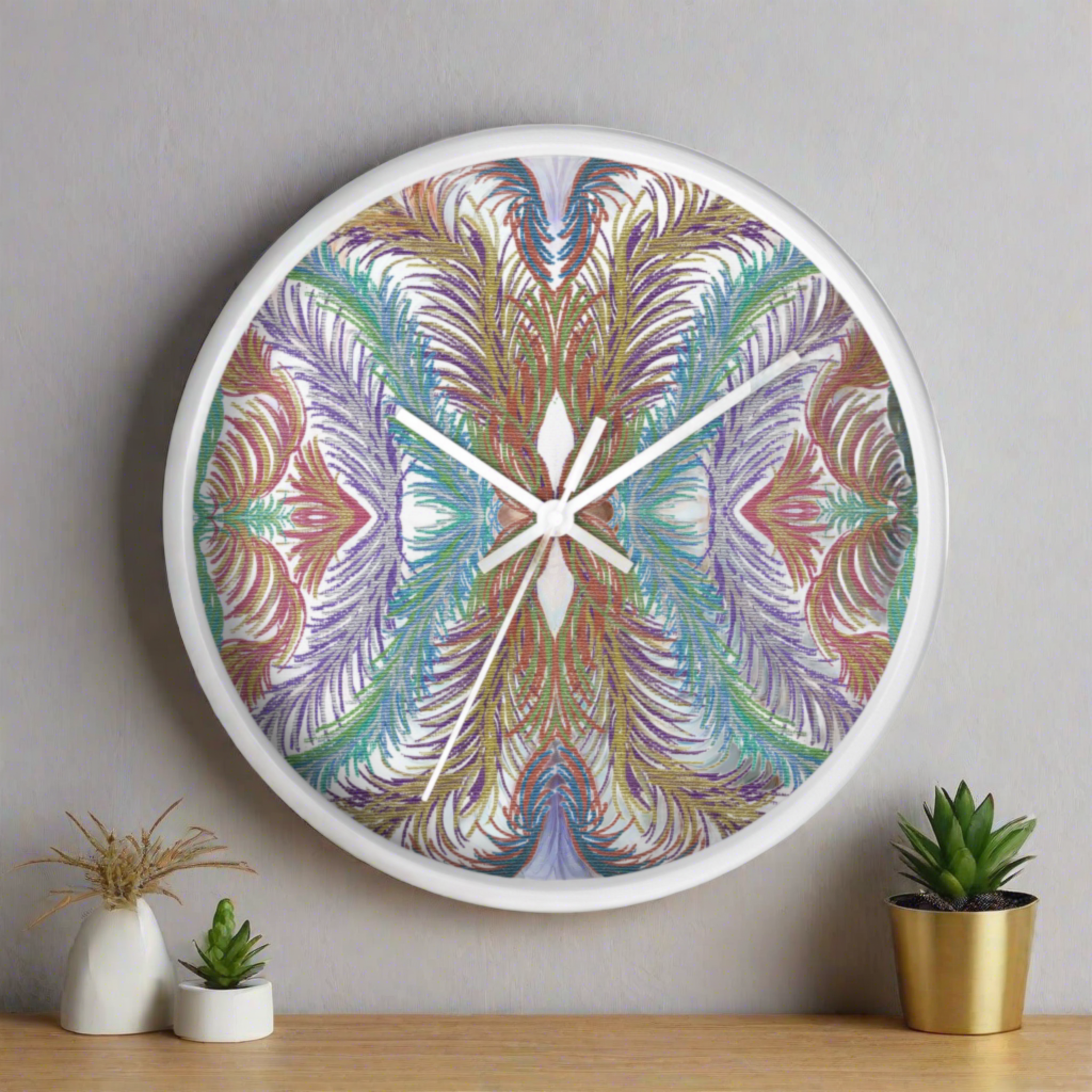 Space Feathers Caden Caraco White Wall Clock