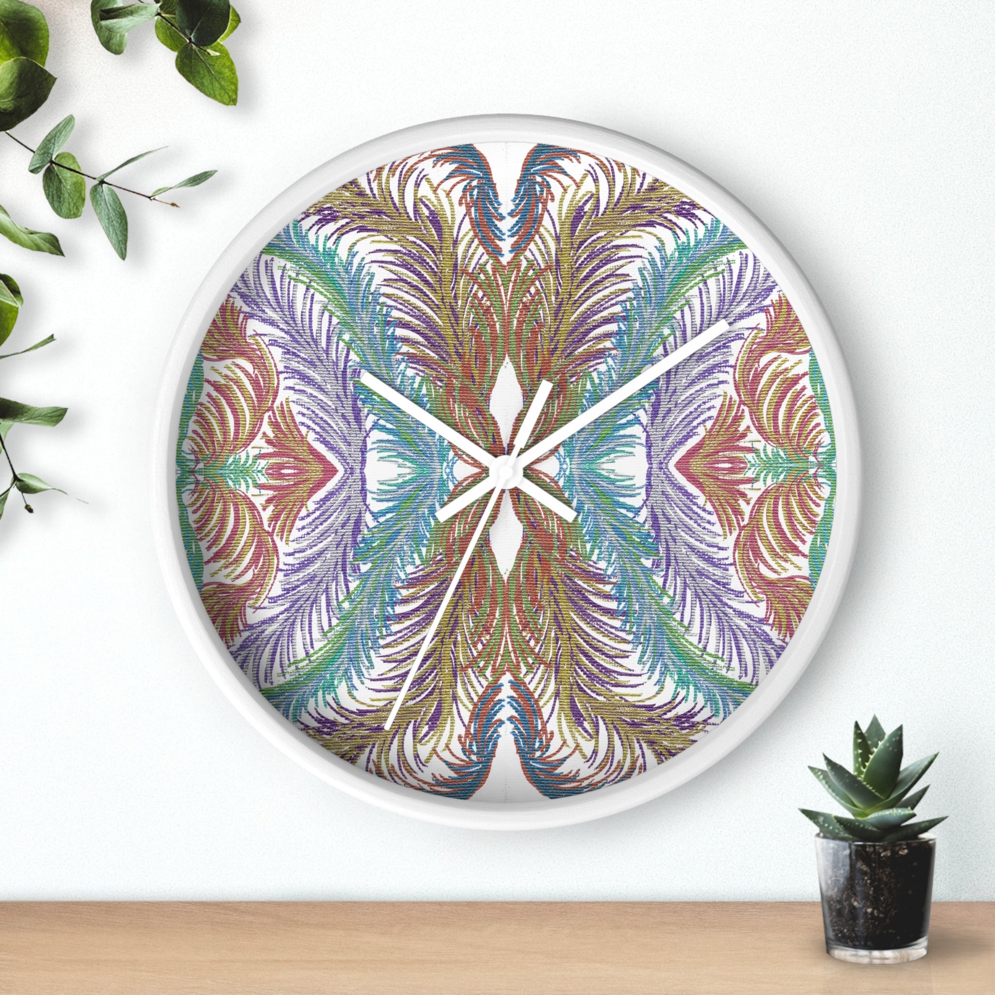 Space Feathers Caden Caraco White Wall Clock