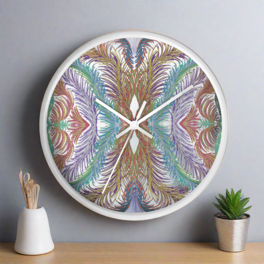 Space Feathers Caden Caraco White Wall Clock