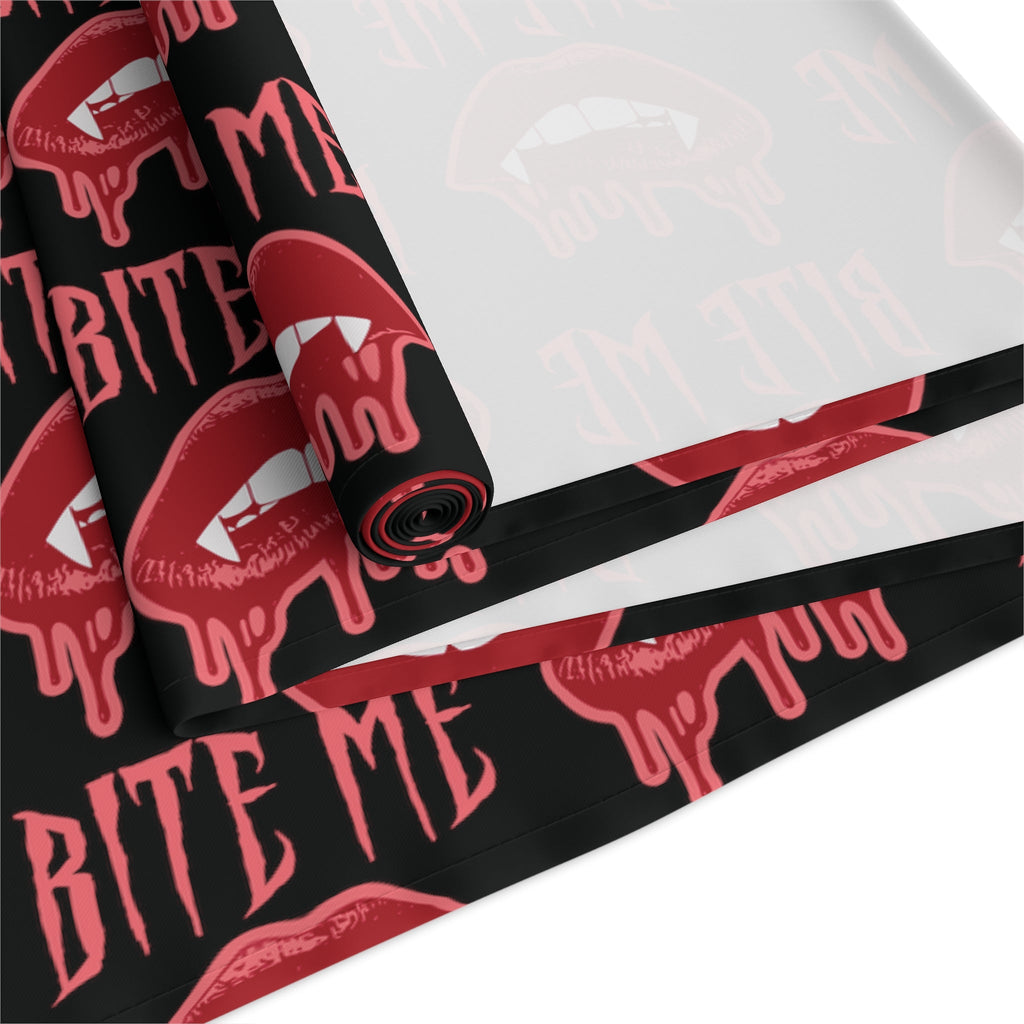Bite Me Vampire Fangs Bloody Halloween Black Decor Cotton Poly Table Runner