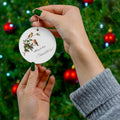 Merry Christmas Birds Mid Century Retro Christmas Print Ceramic Ornament