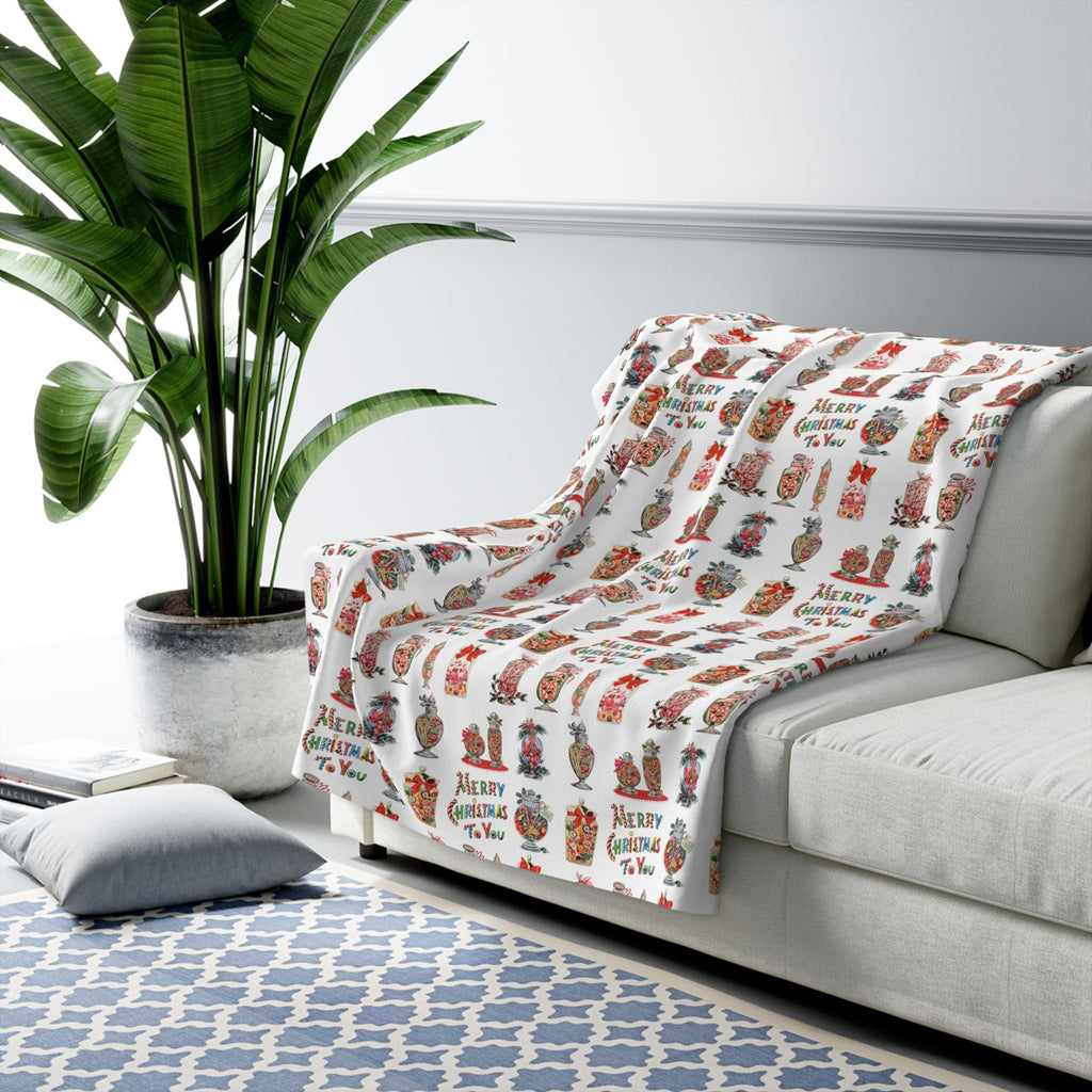 Merry Christmas To You Christmas Candy Mid Century Retro Print Sherpa Fleece Blanket