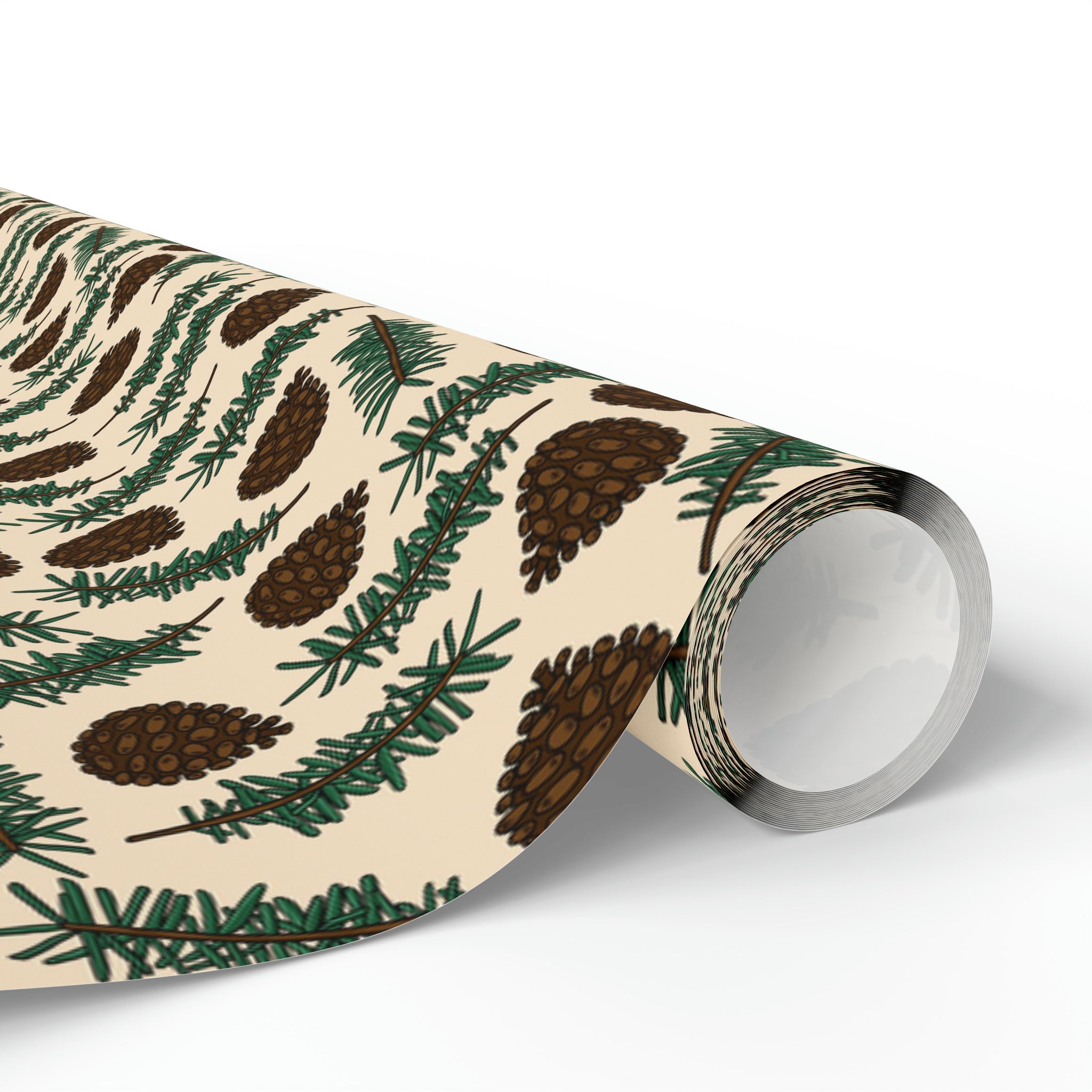 Pinecones With Sprigs Of Pine Cute Winter Christmas Print Holiday Gift Wrap Paper - Glossy Or Matte