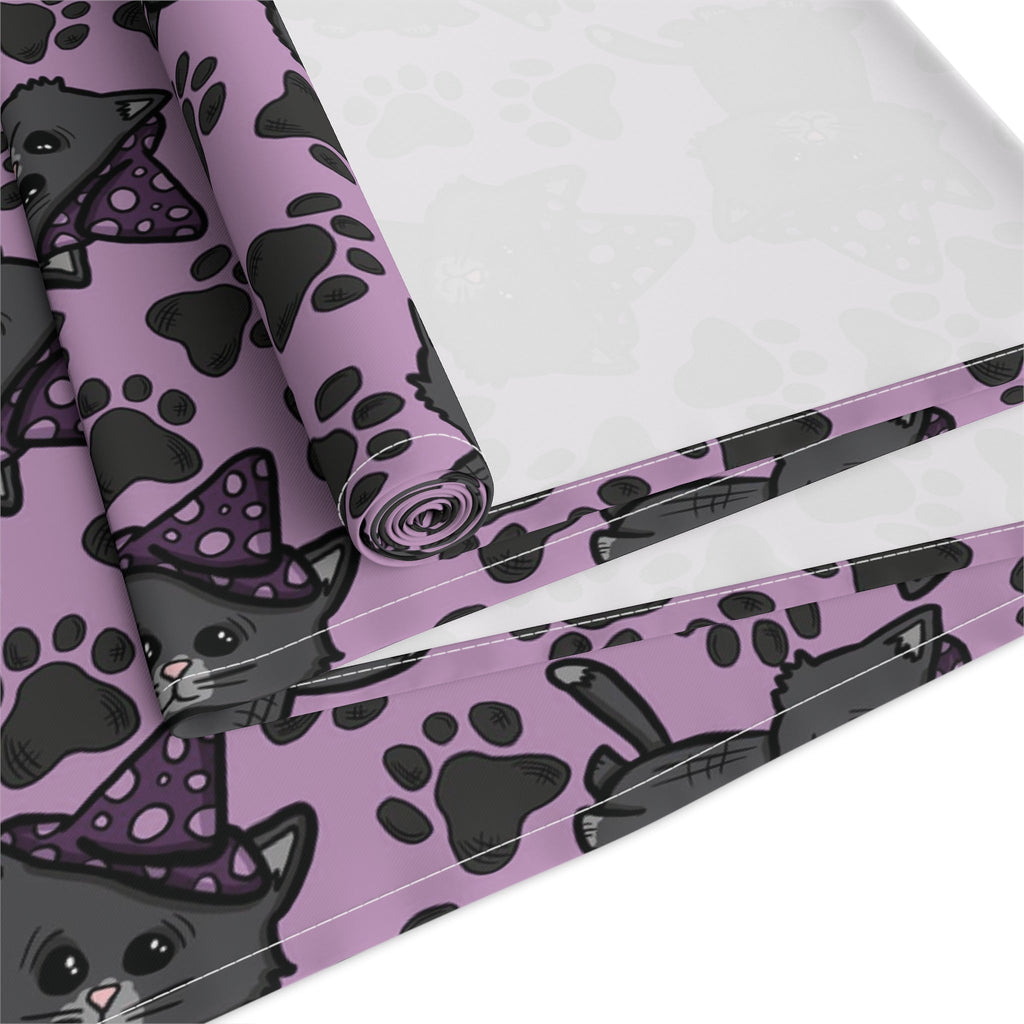 Witchy Kitties Cute Halloween Print Fall Autumn Decor Purple Cotton Poly Table Runner