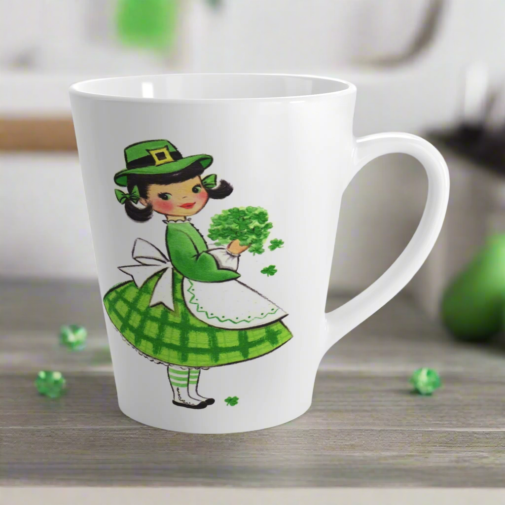 St. Patrick's Day Irish Girl With Shamrocks Latte Coffee Mug