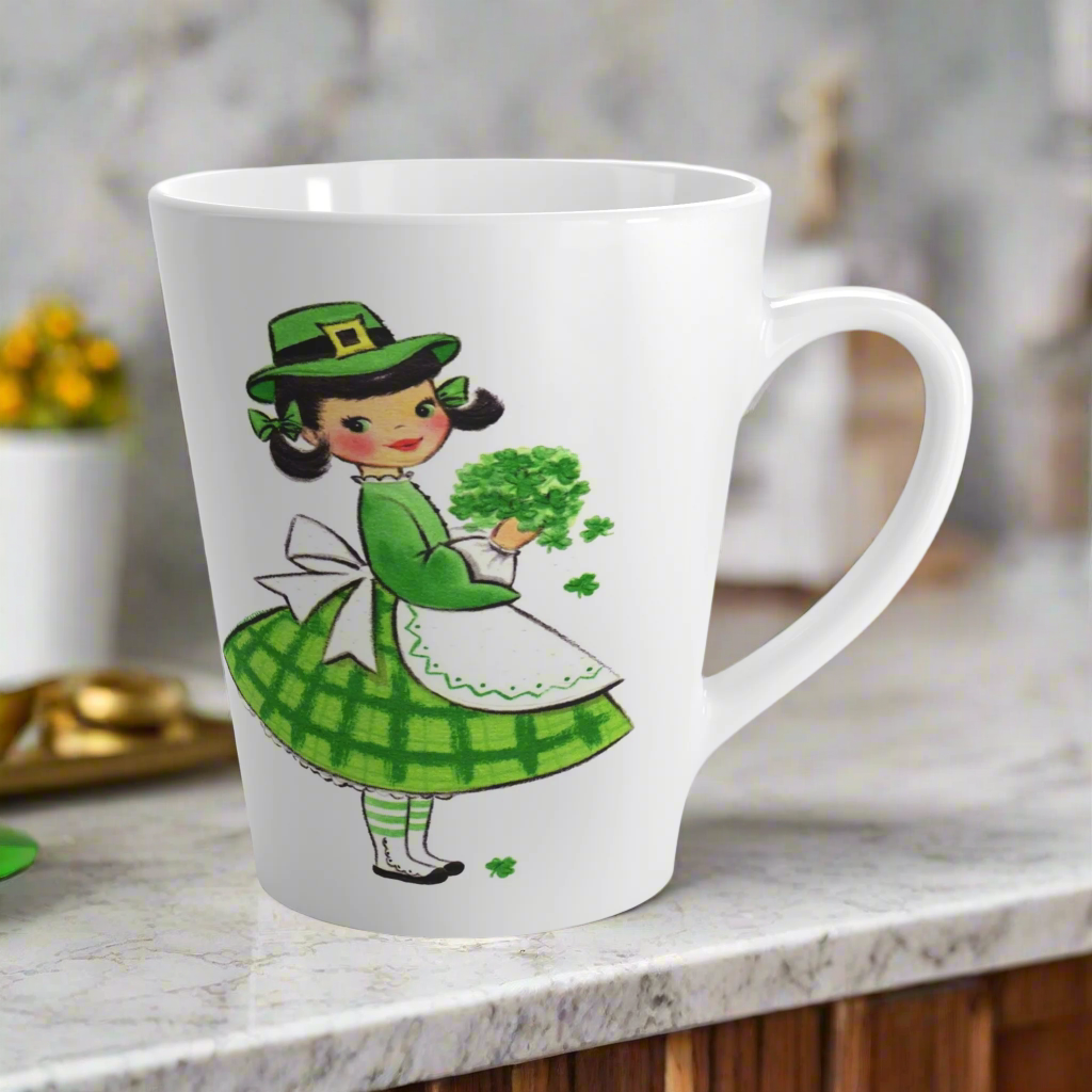 St. Patrick's Day Irish Girl With Shamrocks Latte Coffee Mug