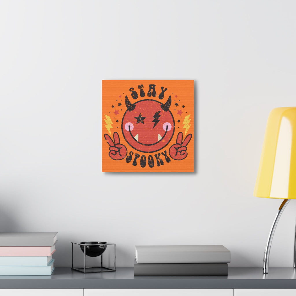 Stay Spooky Cute Devil Distressed Style Halloween Print Canvas Gallery Wrap