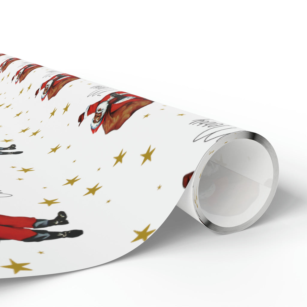 Merry Christmas Diverse Black Santa Gold Stars Retro Holiday Gift Wrap Paper - Glossy Or Matte