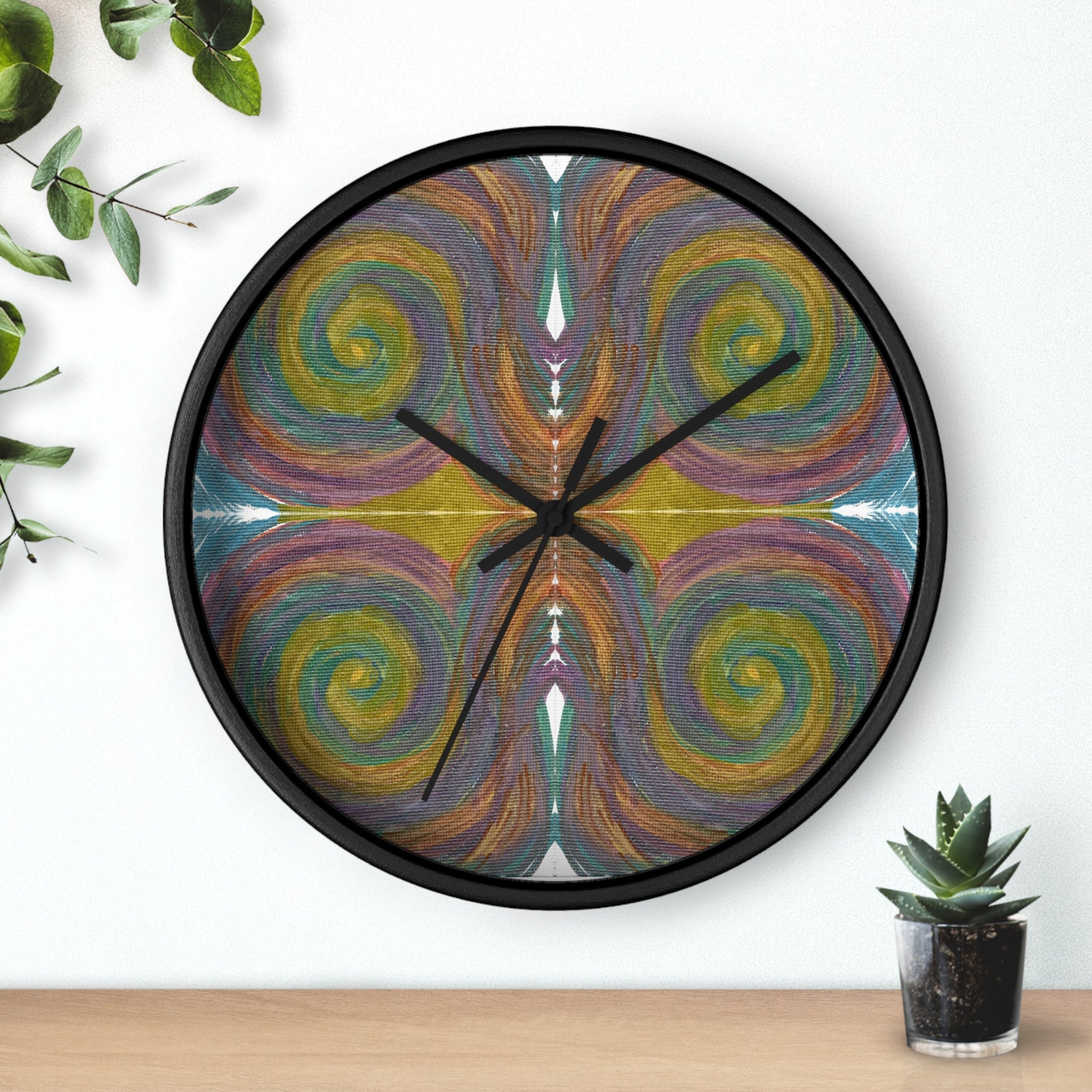 Solar Spirals Caden Caraco Silent Black Wooden Wall Clock