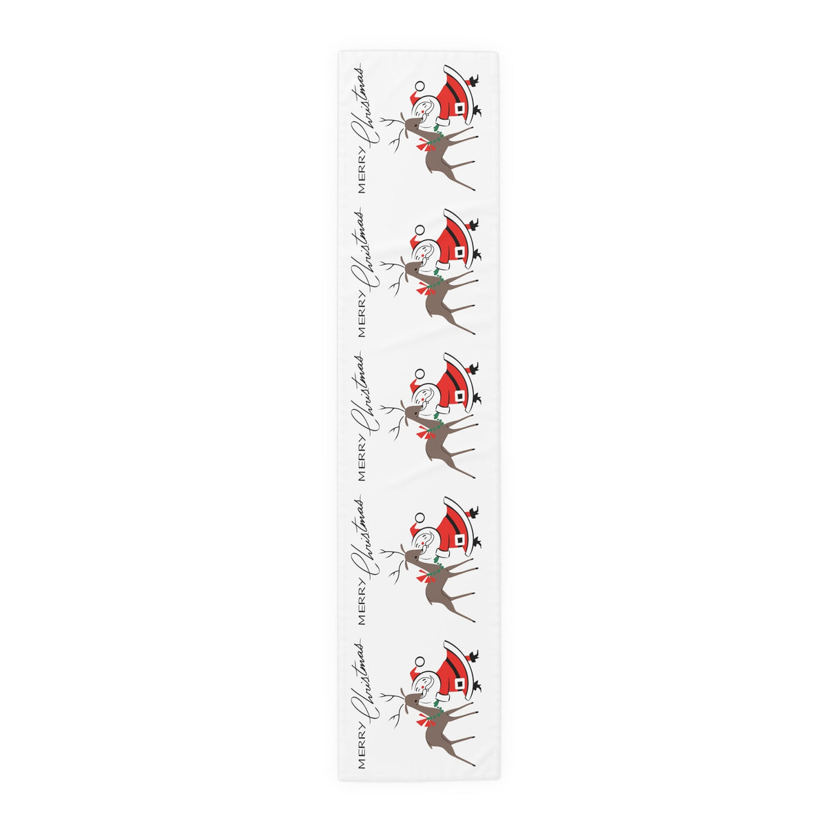 Merry Christmas Santa With Reindeer Mid Century Retro Style Christmas Decor Red Cotton Poly Table Runner
