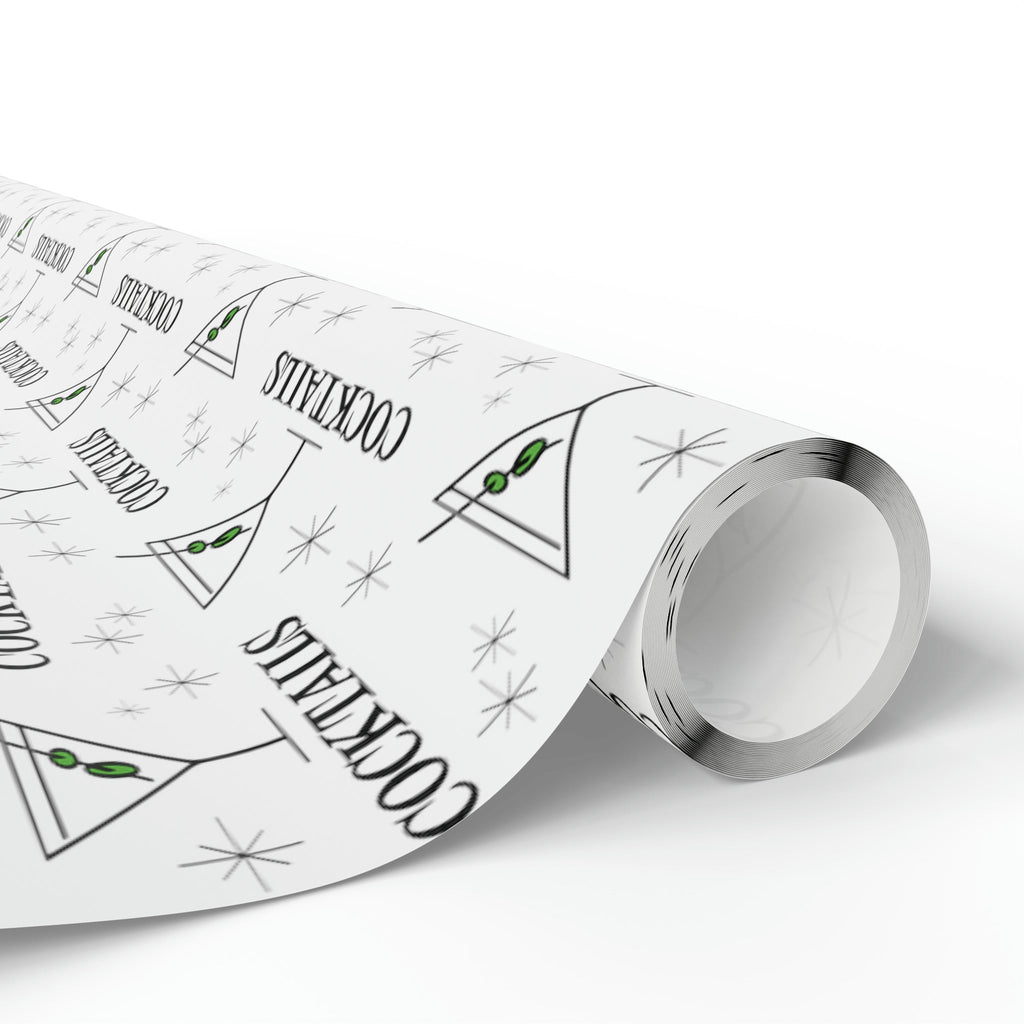 Martini Cocktails Stars Atomic Mid Century Retro Print Holiday Gift Wrap Paper - Glossy Or Matte