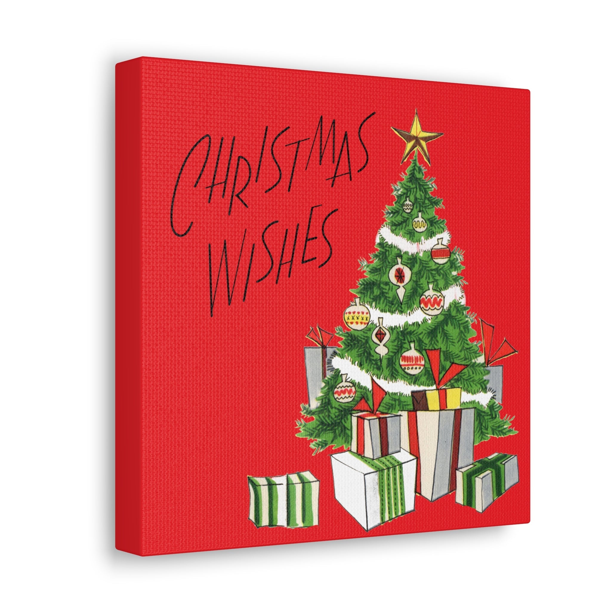Christmas Wishes Christmas Tree Mid Century Retro Christmas Print Canvas Gallery Wrap