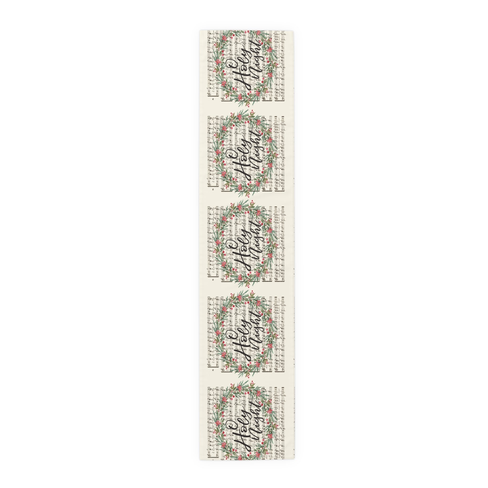 O Holy Night Wreath Retro Sheet Music Christmas Cotton Poly Table Runner