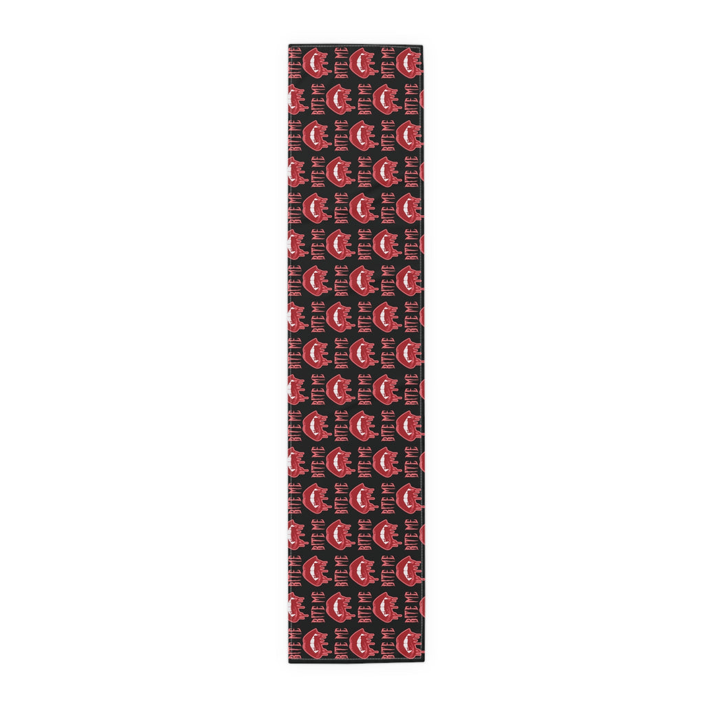 Bite Me Vampire Fangs Bloody Halloween Black Decor Cotton Poly Table Runner