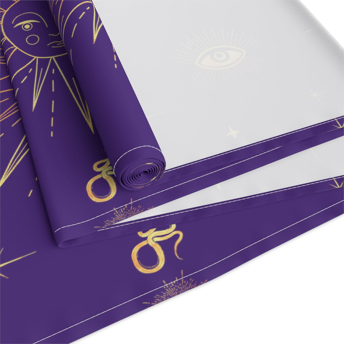 Celestial Gold Sun Stars Tarot Purple Cotton Poly Table Runner