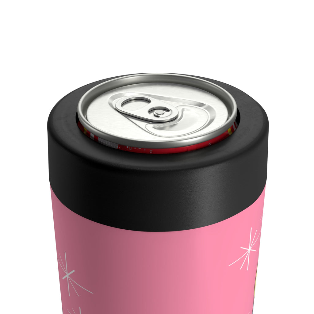 Cheers Champagne Atomic Mid Century Retro Style Print Lined Stainless Steel Can Holder