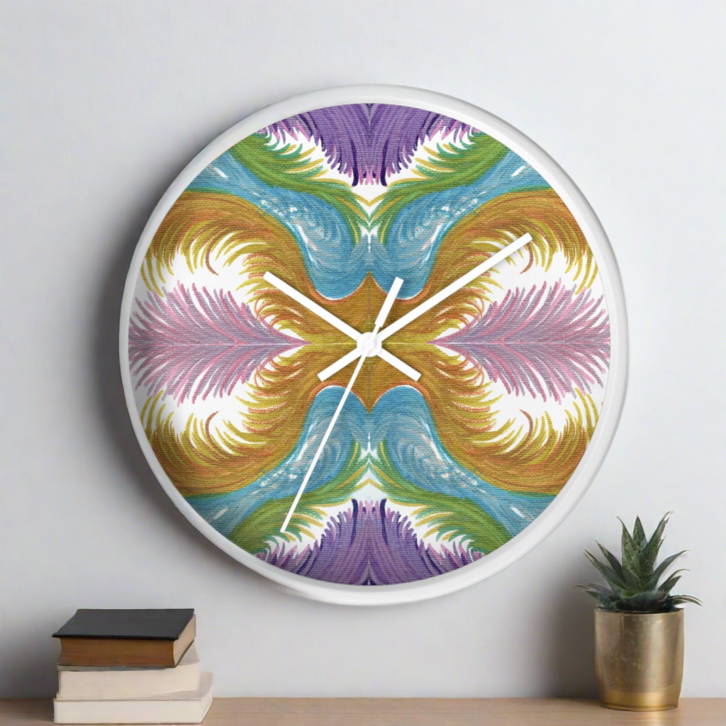 Lyran Feathers Caden Caraco White Wooden Silent Wall Clock