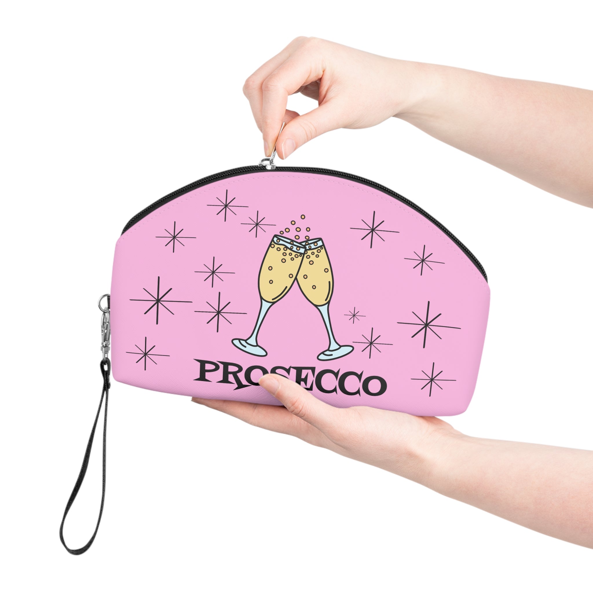 Prosecco Cocktails Pink Atomic Mid Century Retro Style Cosmetic Makeup Travel Bag
