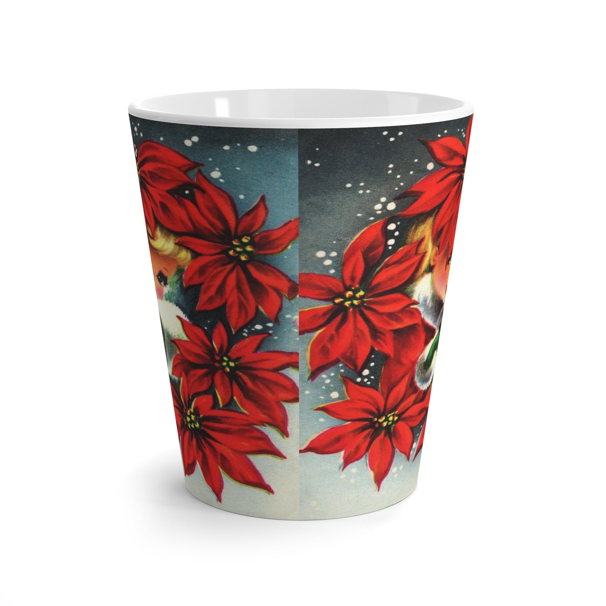 Girl With Poinsettias Retro Christmas Print Latte Coffee Mug