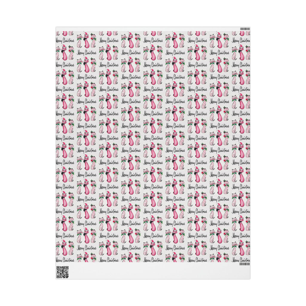 Merry Christmas Cats Mid Century Retro Christmas Print Holiday Gift Wrap Paper - Glossy Or Matte