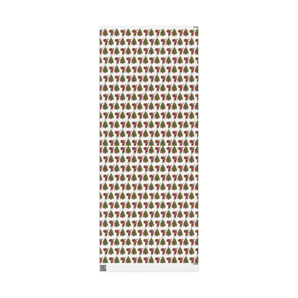 Santa With Christmas Tree Mid Century Retro Christmas Print Holiday Gift Wrap Paper - Glossy Or Matte
