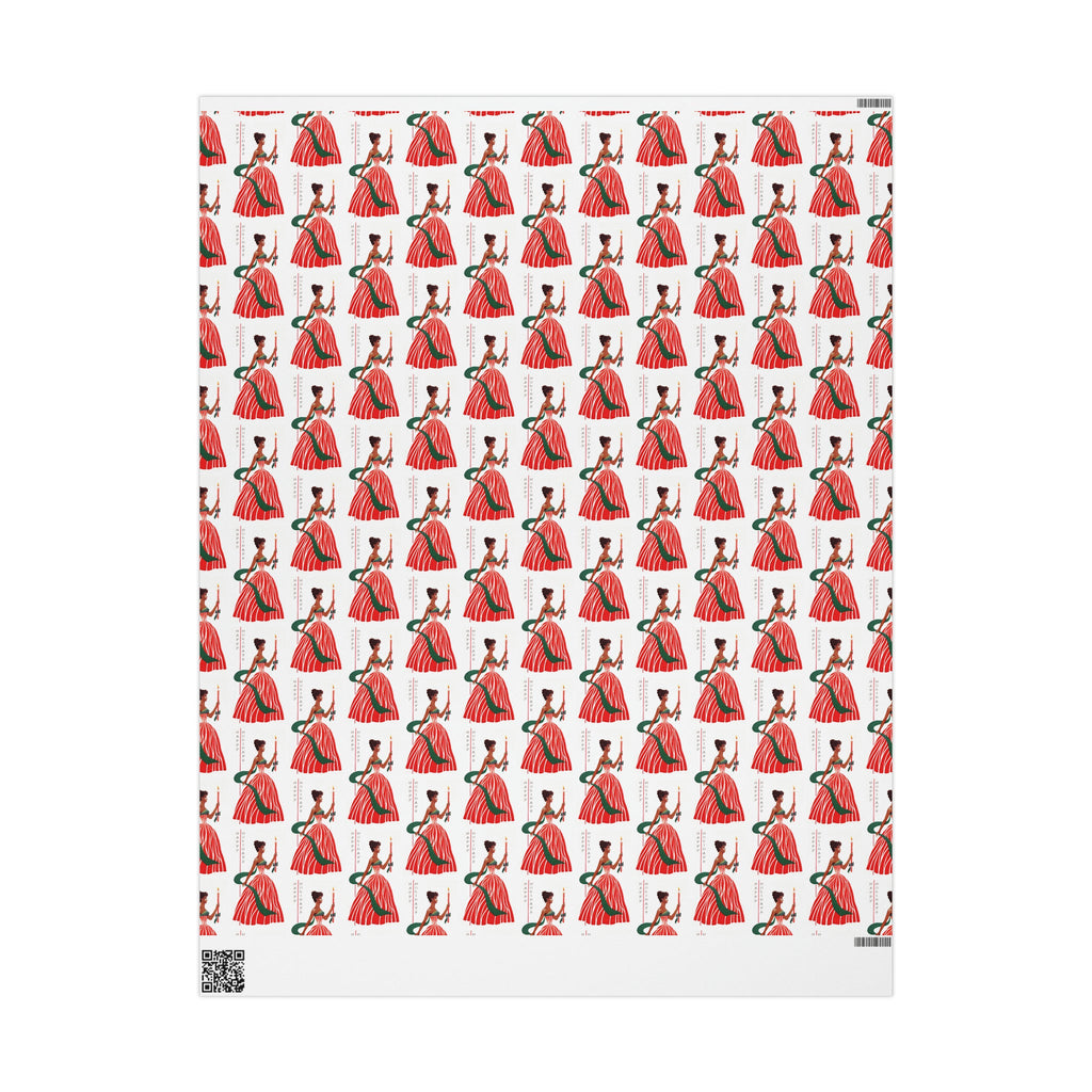 Happy Holidays Christmas Lady With Candle Retro Christmas Print Holiday Gift Wrap Paper - Glossy Or Matte
