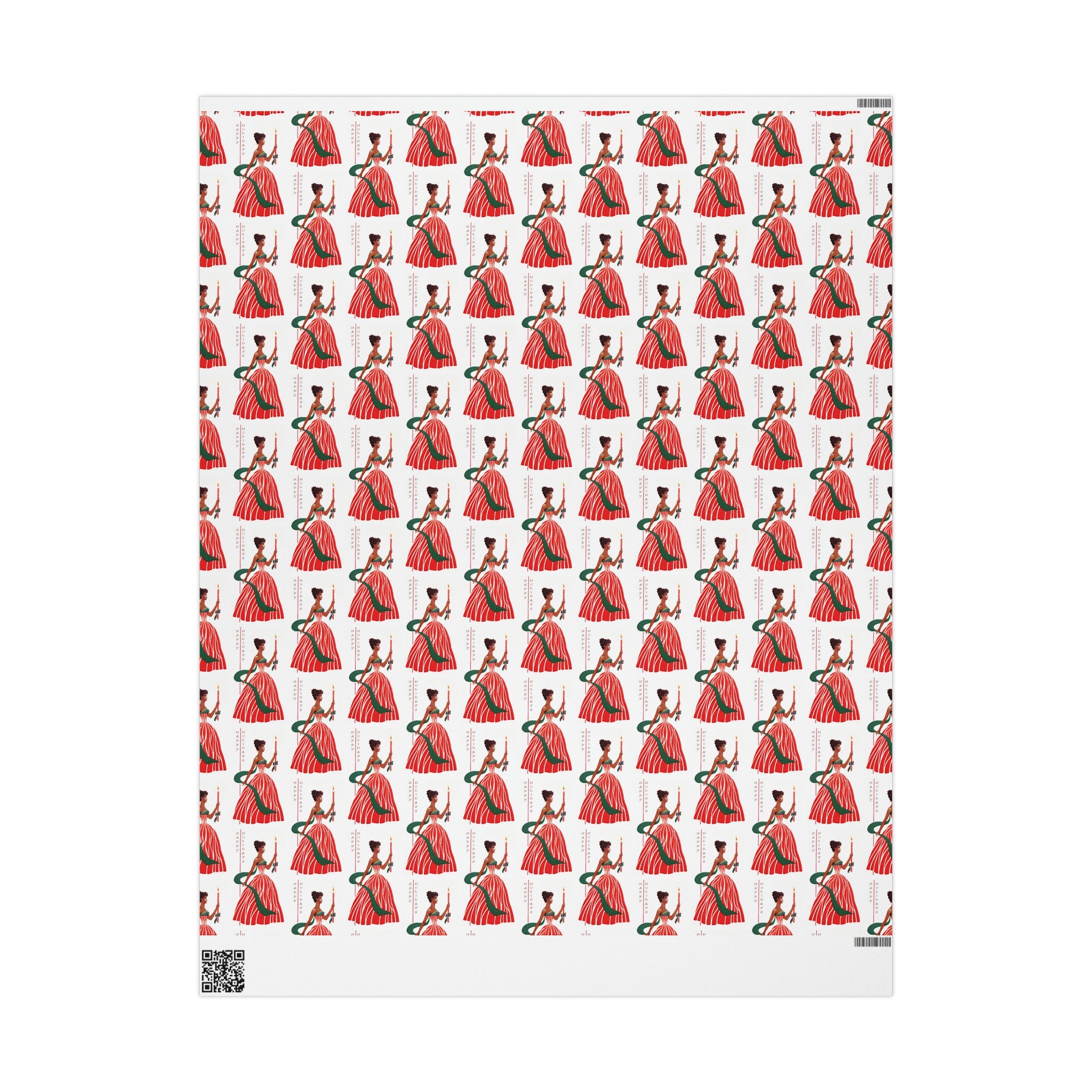 Happy Holidays Christmas Lady With Candle Retro Christmas Print Holiday Gift Wrap Paper - Glossy Or Matte