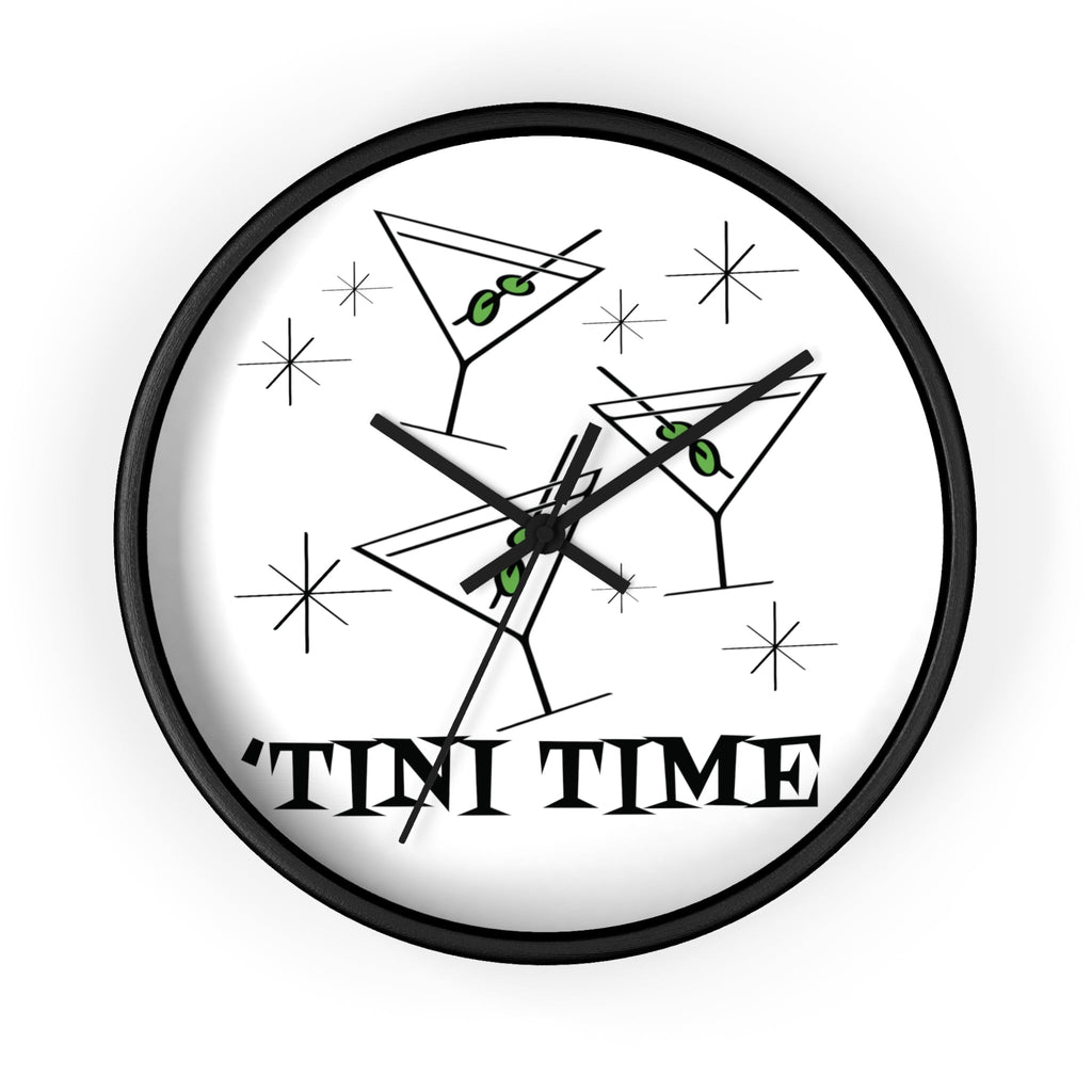 'Tini Time Martini Cocktails Atomic Mid Century Retro Style Black Wall Clock