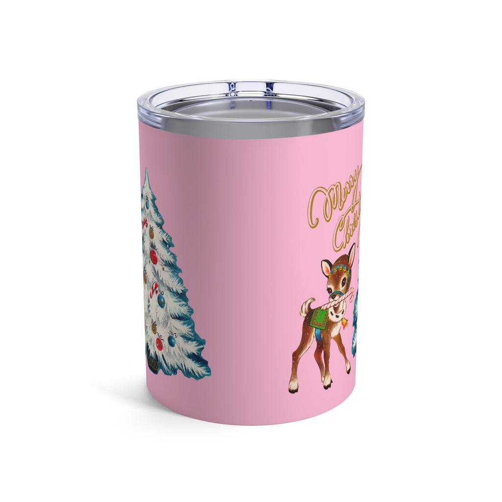 Merry Christmas Reindeer Christmas Tree Retro Pink Christmas Print Stainless Steel Tumbler 10oz