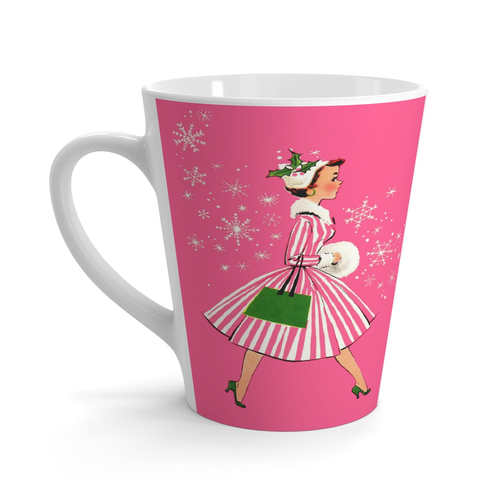 Pink Christmas Lady Mid Century Retro Christmas Print Latte Coffee Mug