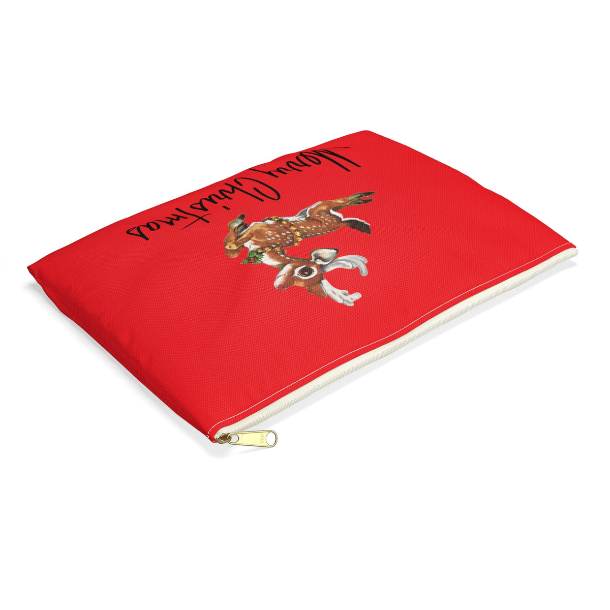 Merry Christmas Leaping Reindeer Red Mid Century Mid Century Retro Christmas Print Polyester Accessory Travel Pouch