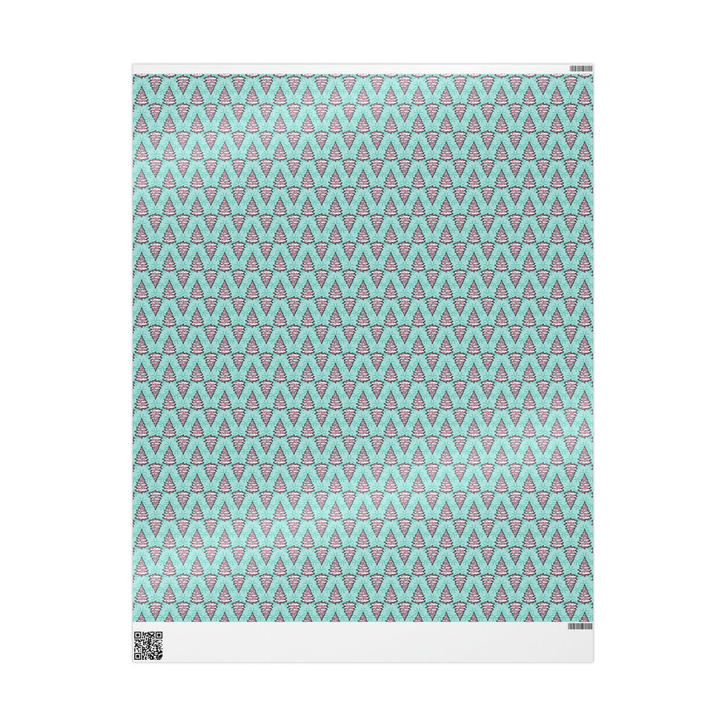 Pastel Pink Christmas Trees Teal Christmas Print Holiday Gift Wrap Paper - Glossy Or Matte