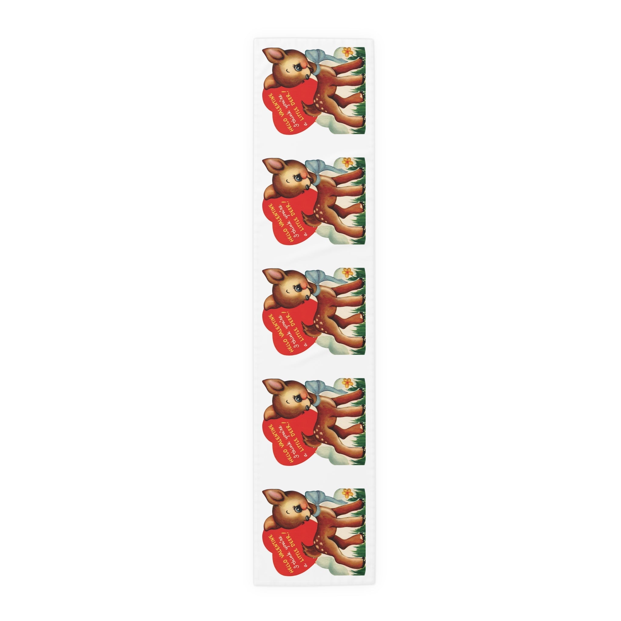 Retro Deer Valentine Table Runner - Adorable Print in Natural Cotton or Quick-Dry Polyester - 16"x72" or 16"x90" Sizes