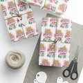 Pink Christmas House Mid Century Retro Christmas Print Holiday Gift Wrap Paper - Glossy Or Matte