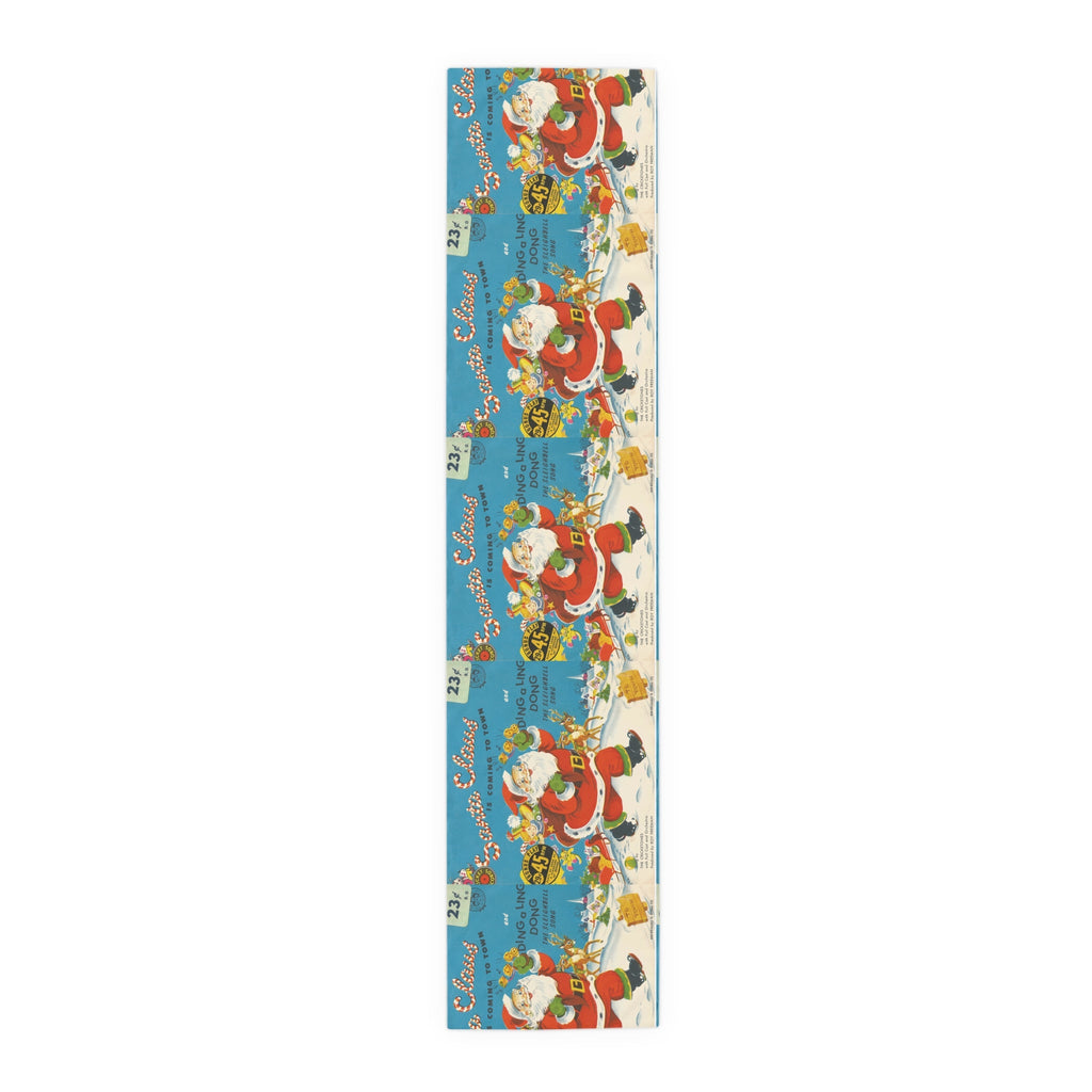 Santa Claus Is Coming To Town Record Cover Retro Mid Century Christmas Print Home Decor Cotton Poly Table Runner