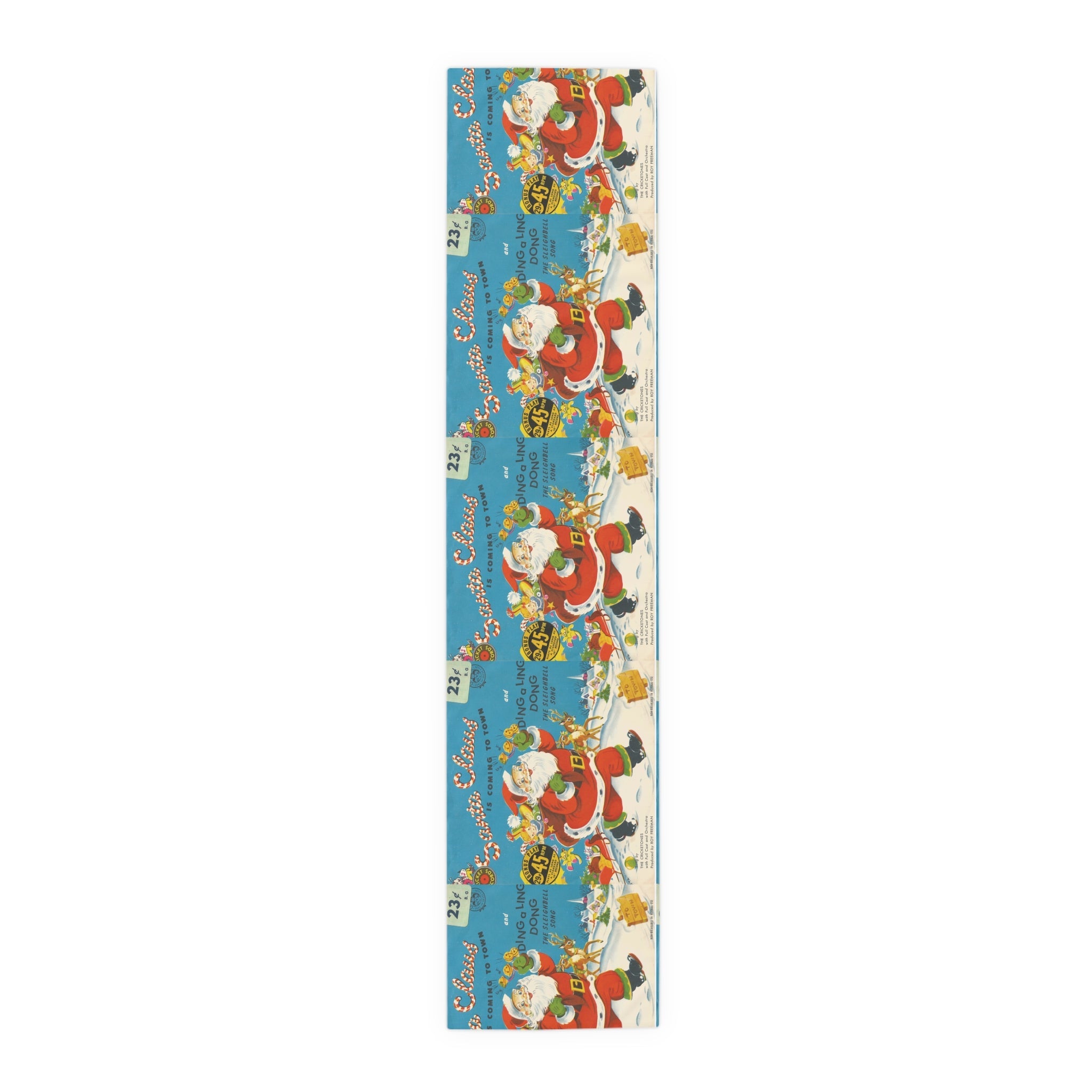 Santa Claus Is Coming To Town Record Cover Retro Mid Century Christmas Print Home Decor Cotton Poly Table Runner