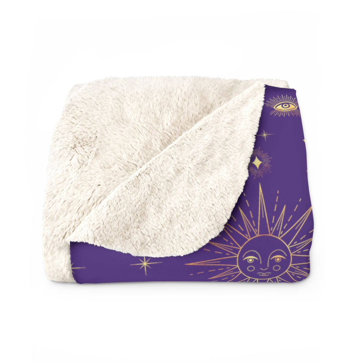 Gold Sun Stars Celestial Tarot Purple Sherpa Fleece Blanket