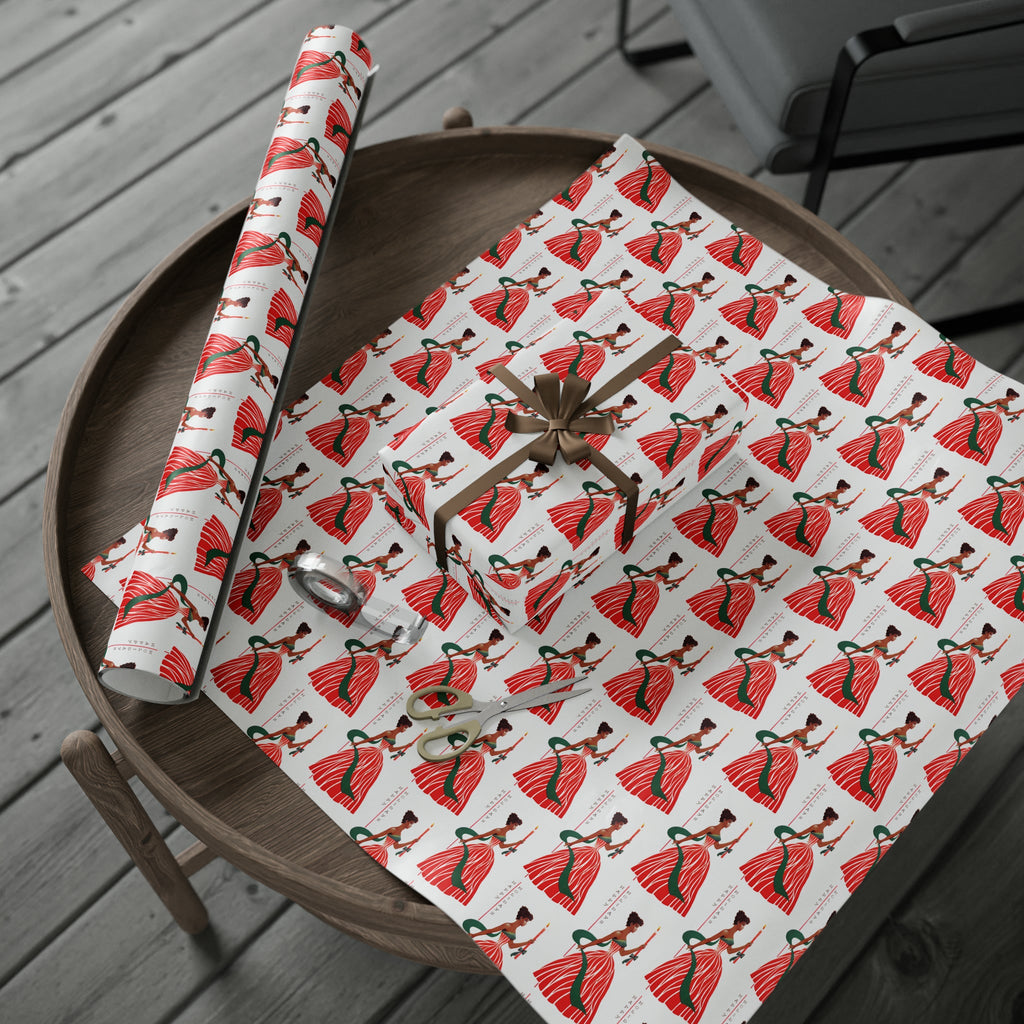 Happy Holidays Christmas Lady With Candle Retro Christmas Print Holiday Gift Wrap Paper - Glossy Or Matte