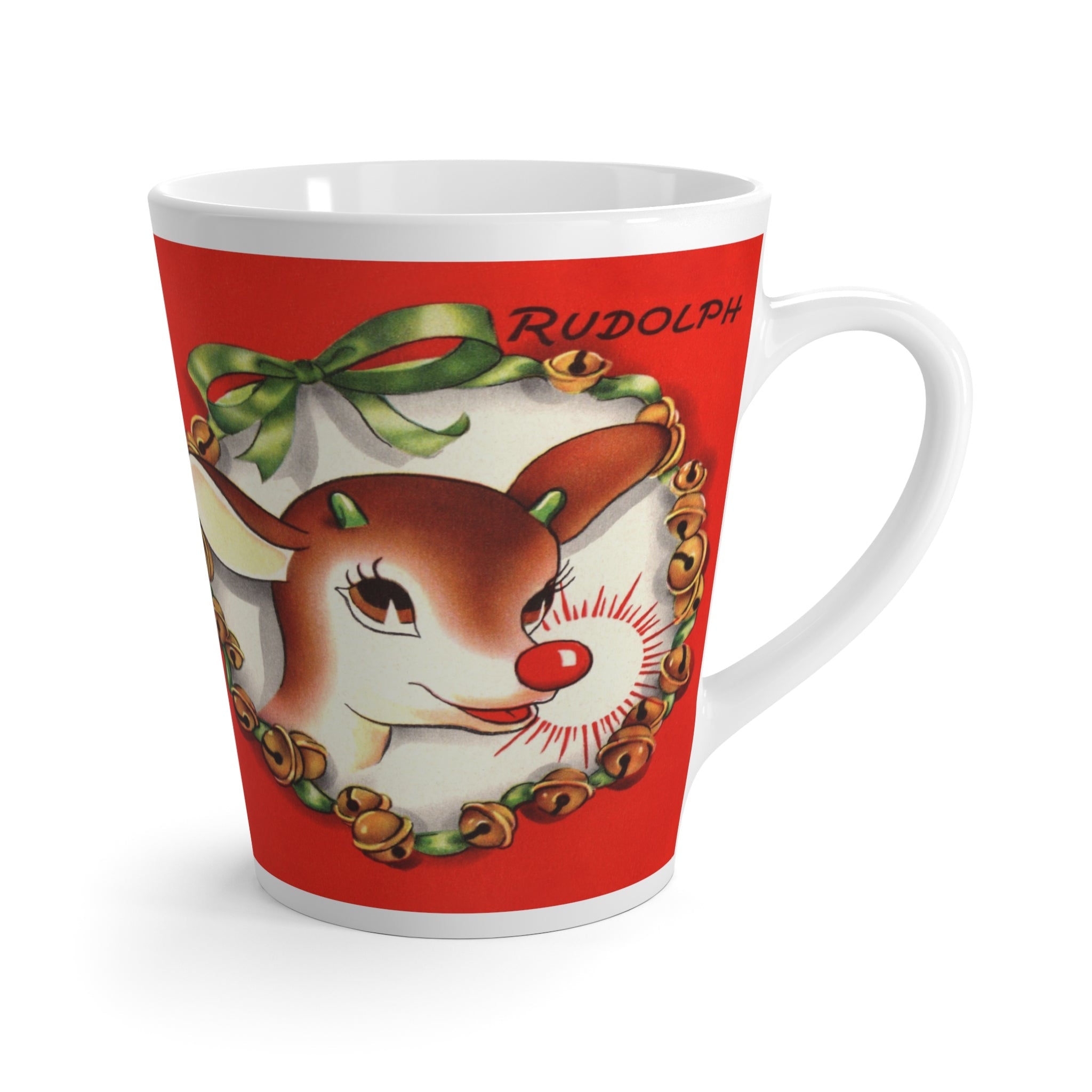Rudolph The Red Nosed Reindeer Mid Century Retro Christmas Print Latte Coffee Mug