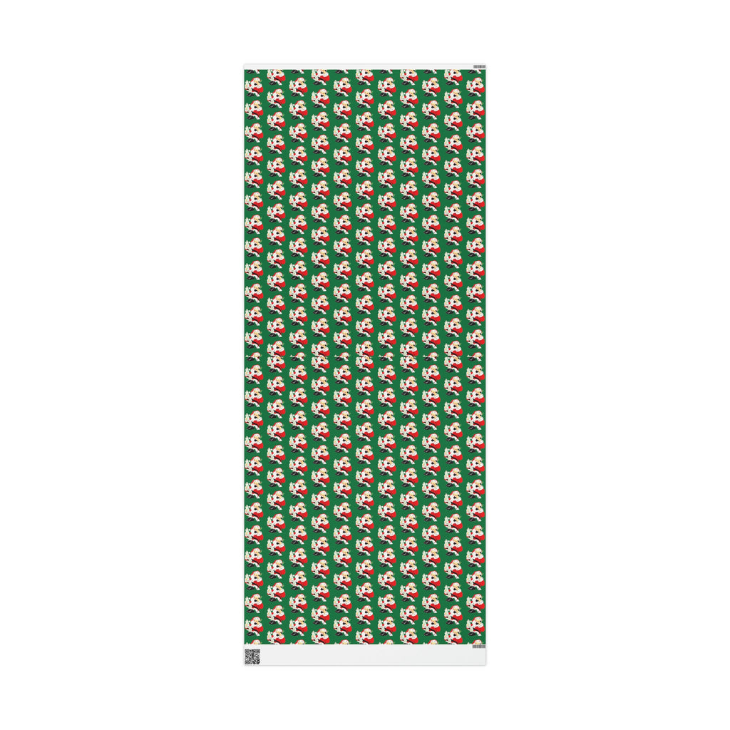 Santa Checking His List On Telephone Green Mid Century Retro Christmas Print Holiday Gift Wrap Paper - Glossy Or Matte